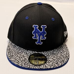 New York Mets Hat Cap Fitted Mens 7 3/8 Black MLB Baseball New Era 59FIFTY